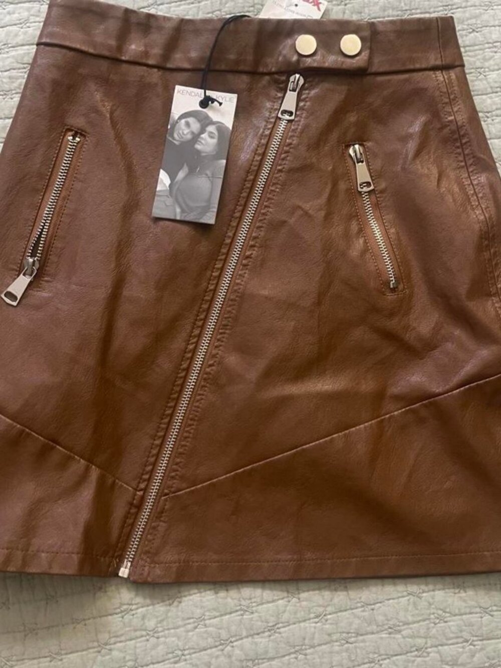 Kendall + Kylie Brown Faux Leather Mini Skirt Size S NWT